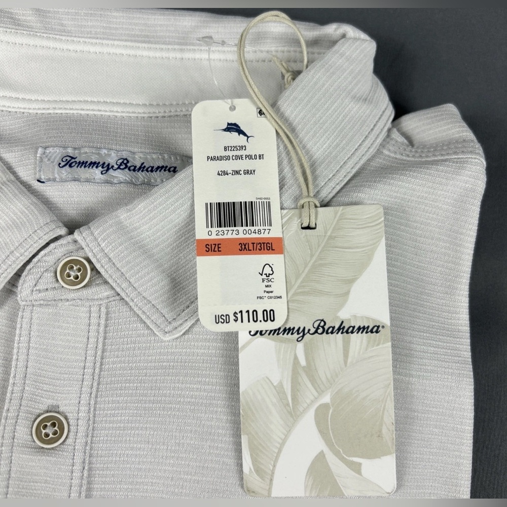 Tommy Bahama Golf Shirt Polo Paradise Cove Striped 3XLT Gray Polyester - Picture 4 of 8